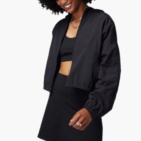 Spiritual Gangster Journey NWOT Black Full Zip Cropped Hooded Active Jacket Sz S - Picture 2 of 14